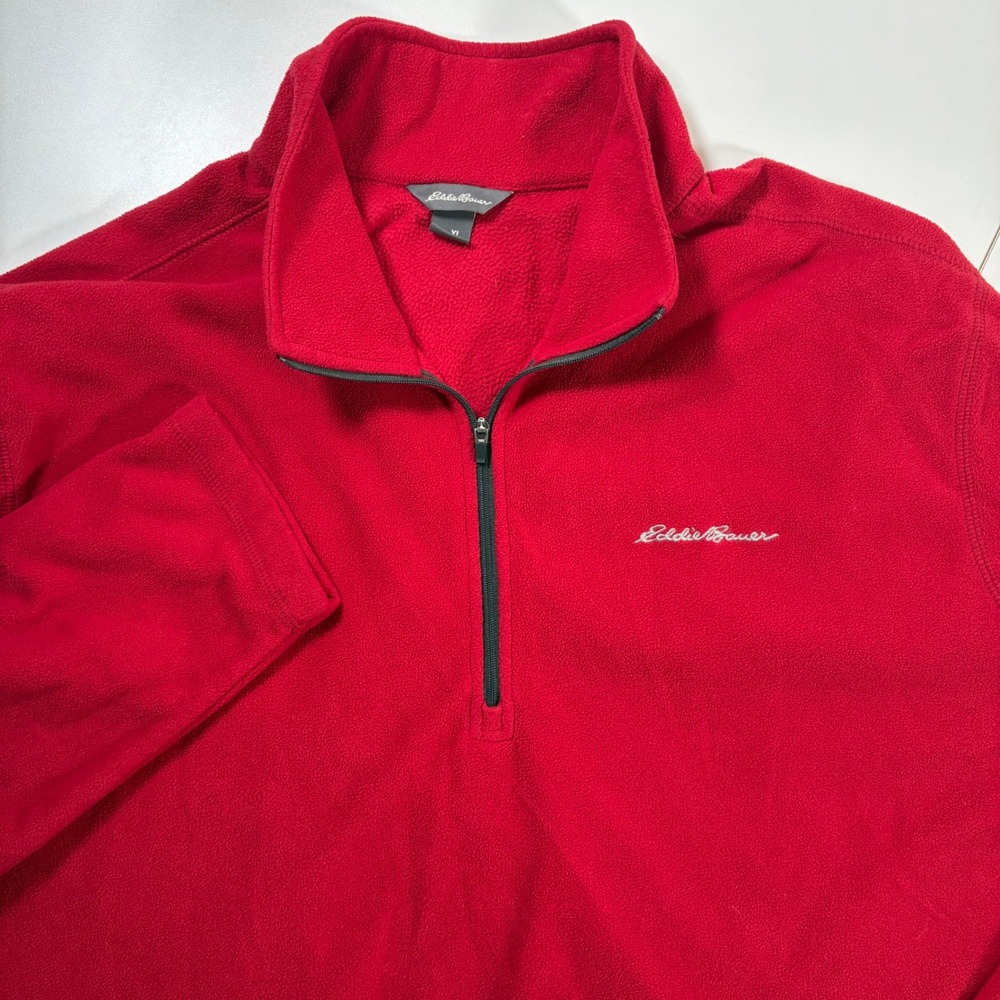 Eddie Bauer Fleece Pullover XL Red Quarter Zip Mock Neck Hiking